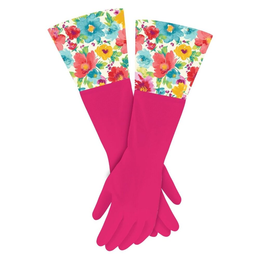 Pioneer Woman Heavy Duty Durable Latex Cleaning Gloves Breezy Blossom New